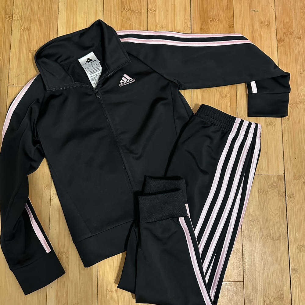 Kids Adidas Black and Pink sweat suit